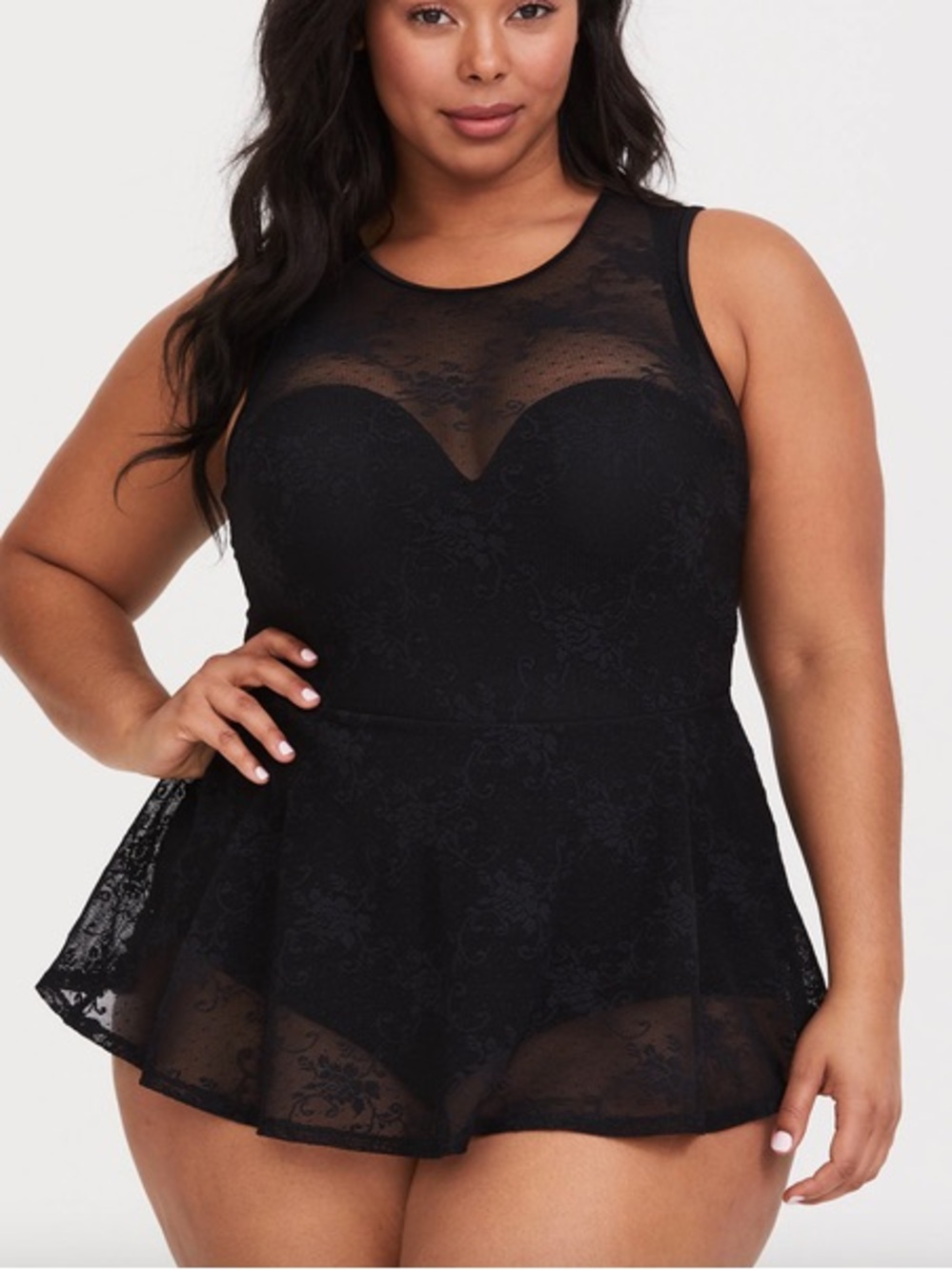 Size 3 Torrid black push-up one piece swimsuit lace vixen
